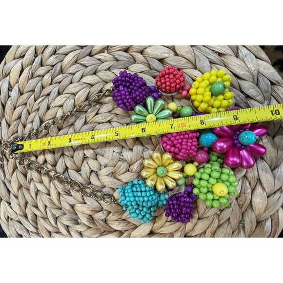 Vintage Art To Wear Floral Boho Beach Coastal Gold Tone Statement Multicolored - Picture 5 of 8